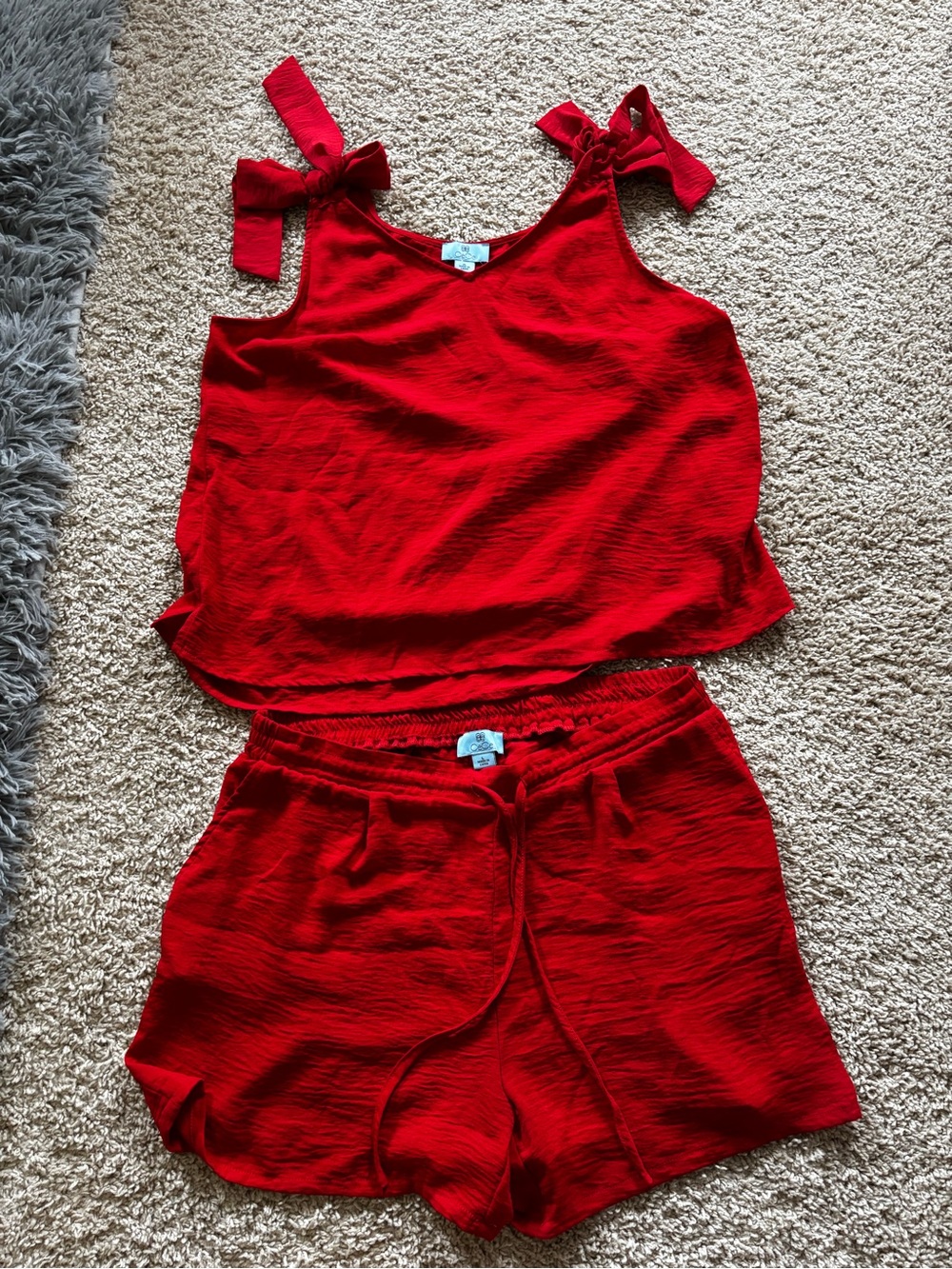 CeCe Red Tie-Shoulder Cami & Drawstring Shorts Set